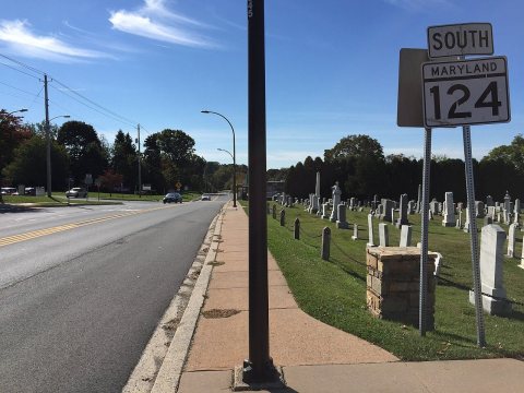 2016-10-14 11 18 59 View south along Maryland State Route 124 (Woodfield Road) at Maryland State Route 108 (Main Street…