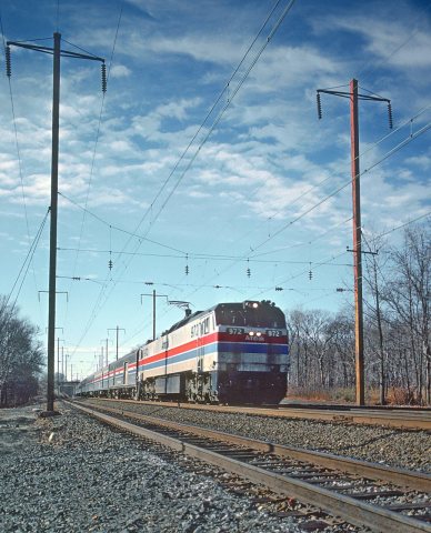 Amtrak E60CH 972 with probably the Crescent in Middle River, December 1980