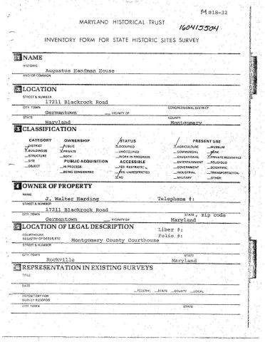 Augustus Hanfman House Historic Site Survey (1975)
