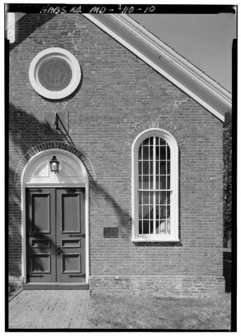 DETAIL VIEW, EAST SIDE OF SOUTH (FRONT) END (NOTE DOOR, WINDOW, AND ROSE WINDOW) - St. Paul's Church, Northwest side Ba…