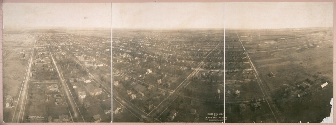 Birds eye view of La Grange, Illinois from Lawrence Captive Airship at 1000 ft. elevation
