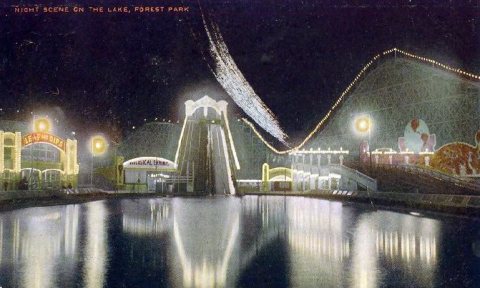 Forest Park Illinois amusement park lake scene