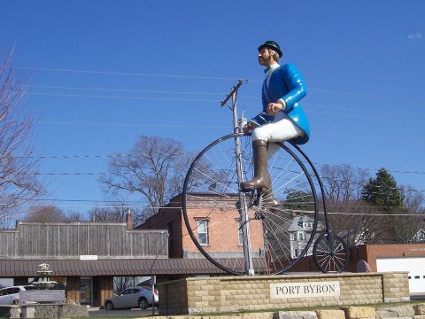 30 foot penny-farthing bicyclist in