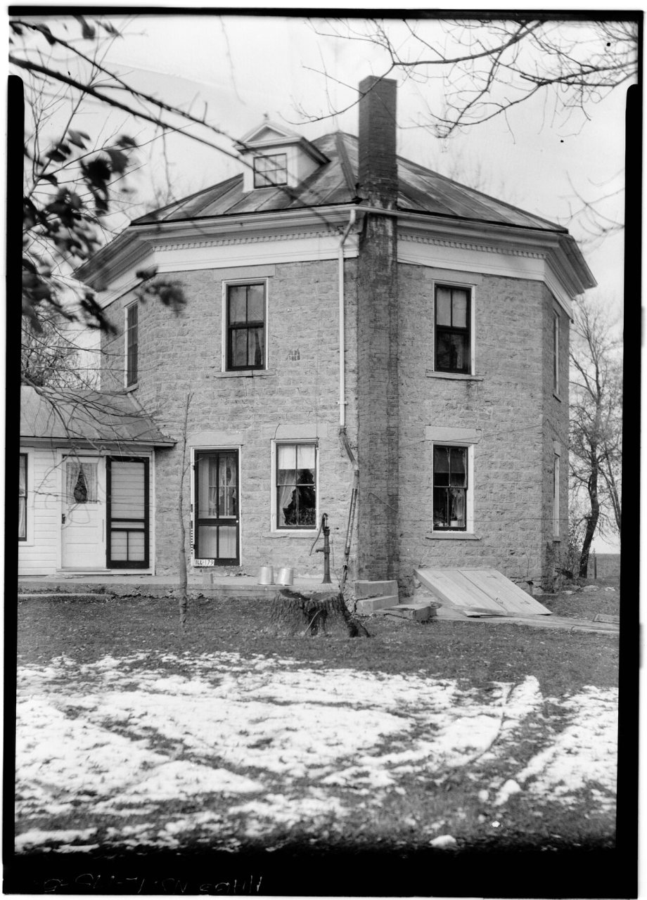 EAST ELEVATION WITH CHIMNEY AND GABLE DORMER - Stone Octagon House