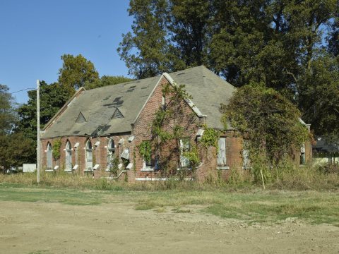 Remains of Simpson Hall, an old Masonic building