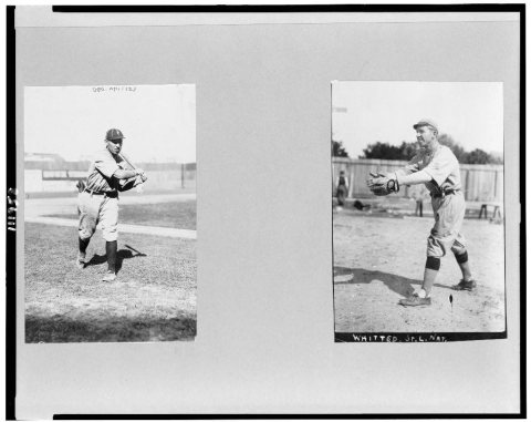 George Bostic Whitted, baseball player for St. Louis and Philadelphia, full-length, facing right, swinging bat; and ful…