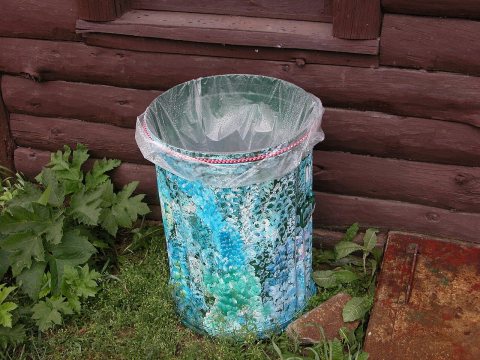 2003-08-17 Colourful trash can in Cooke City, Montana