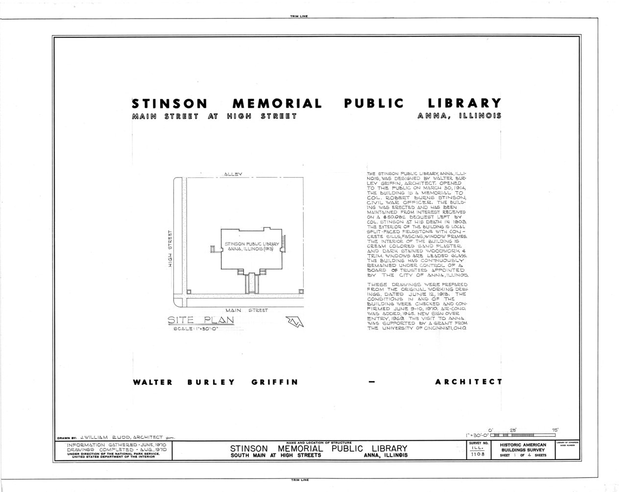HABS ILL,91-ANNA,1- (sheet 1 of 4) - Stinson Memorial Public Library, Main and High Streets