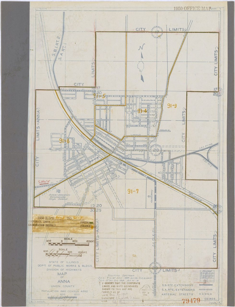 1950 Census Enumeration District Maps - Illinois (IL) - Union County - Anna - ED 91-3 to 7