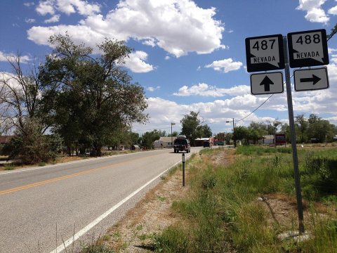 2014-08-09 14 19 50 View south along Nevada State Route 487 (Baker Road) about 6.2 miles north of the Utah state line a…