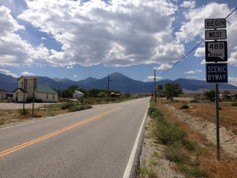 2014-08-09 14 22 02 First reassurance sign along westbound Nevada State Route 488 (Lehman Caves Road) in