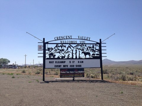 2014-05-31 13 56 25 Sign at the north entrance to Crescent Valley, Nevada along Nevada State Route 306