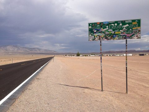 2014-07-17 15 11 05 Sign for the Extraterrestrial Highway along southbound Nevada State Route 375 about 8.9 miles south…