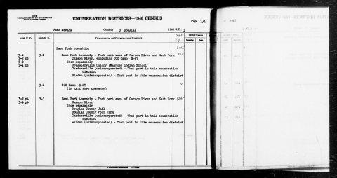 1940 Census Enumeration District Descriptions - Nevada - Douglas County - ED 3-1, ED 3-2, ED 3-3