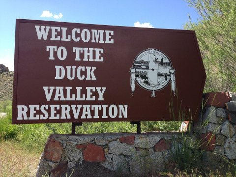 2013-06-16 14 24 38 Entrance sign to Duck Valley Reservation along Nevada State Route 225 near Mountain City in Nevada