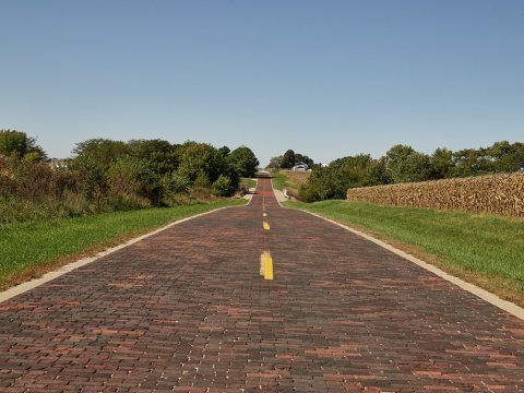 This stretch of hand-laid brick, completed as part of the once-grand U.S. Route 66 westward from Chicago to California,…