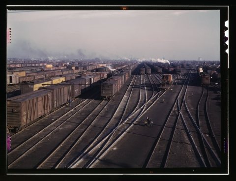 View of a classification yard at C & NW RR's [i.e. Chicago and North Western railroad's] Proviso yard, Chicago, Ill