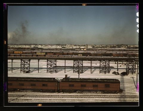 Looking toward the Chicago and Northwestern [i.e. North Western] railroad classification yard. The trestle runs from th…