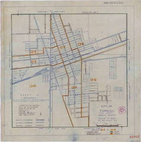 1950 Census Enumeration District Maps - Illinois (IL) - Clay County - Flora - ED 13-6 to 12