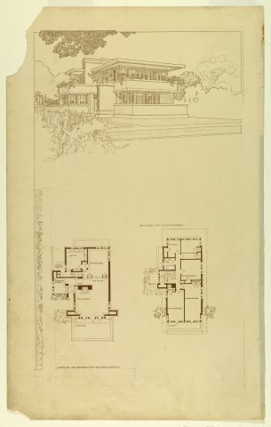 Print, Perspective and Plan for Gale House, Oak Park, IL, 1910