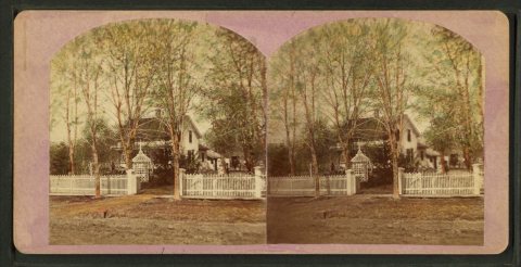Home with a white picket fence and summer house, Geneseo