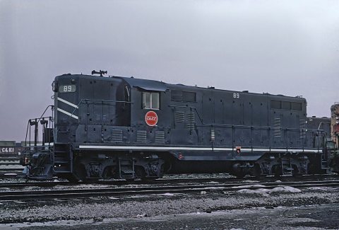 Chicago and Eastern Illinois GP7 89 in MP paint scheme at Yard Center, Dolton, IL on December 22, 1969