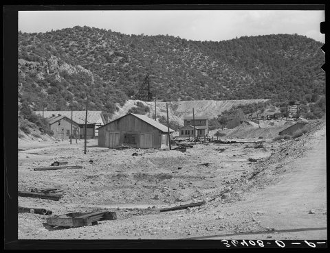 Old buildings and working of Burro Mountain. Copper County