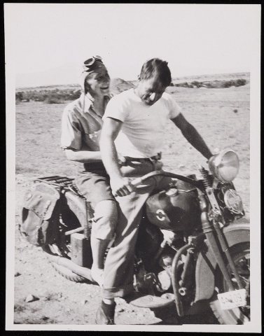 Maurice Grosser and Georgia O'Keeffe on a motorcycle