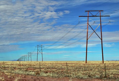 A "forever" line of power poles near Hillsboro in Sierra County, New Mexico
