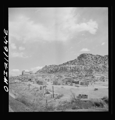 McCartys (vicinity), New Mexico. Passing by an Indian reservation along the Atchison, Topeka and Santa Fe Railroad betw…