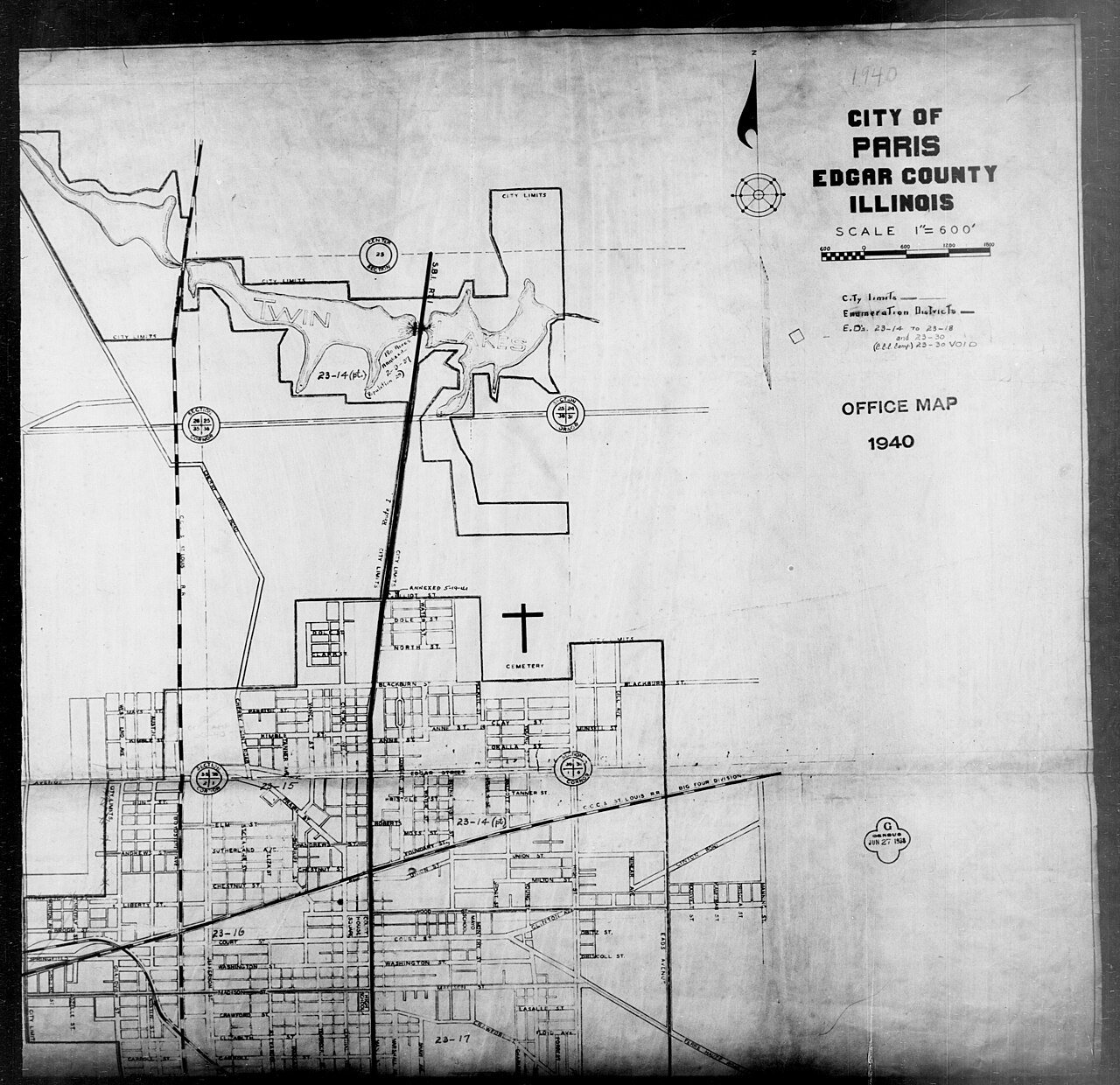 1940 Census Enumeration District Maps - Illinois - Edgar County - Paris - ED 23-14, ED 23-15, ED 23-16A, ED 23-16B, ED …