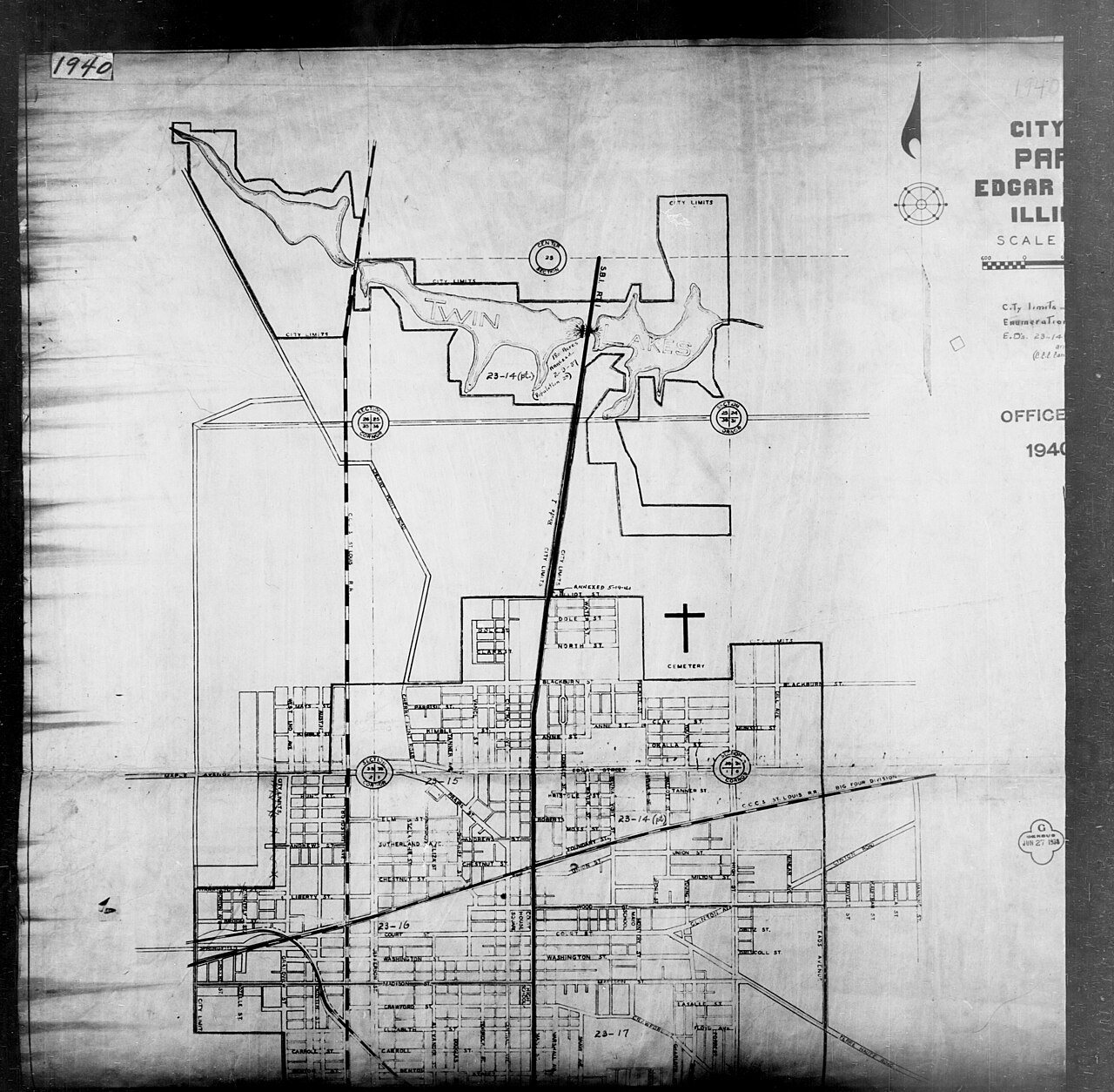 1940 Census Enumeration District Maps - Illinois - Edgar County - Paris - ED 23-14, ED 23-15, ED 23-16A, ED 23-16B, ED …