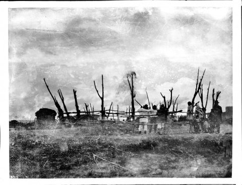 Laguna Indians threshing and winnowing wheat at the pueblo town of Paquate, New Mexico, ca.1900 (CHS-3910)