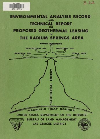 Environmental analysis record and technical report on proposed geothermal leasing in the Radium Springs area