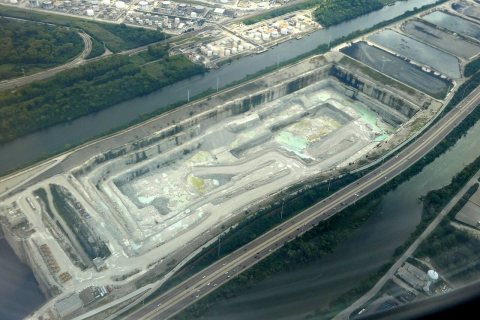 Aerial view of McCook Reservoir Phase II construction, September 2023