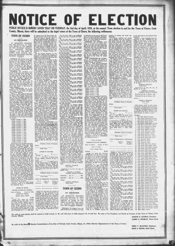 Notice of Election Cicero Illinois 1929 (Suburban Leader 1929 03 28 9)
