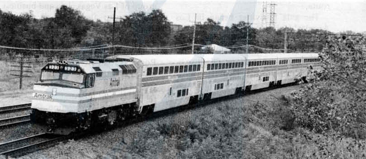 Amtrak press train with Superliners at Lisle, October 1979