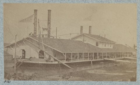 Wharf boat at Cairo, Illinois, 1864