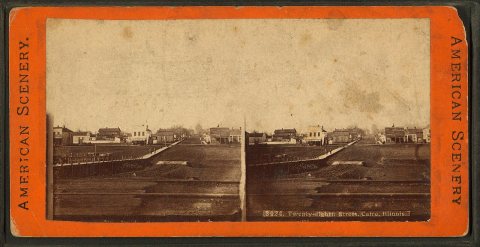 Twenty-eighth Street, Cairo, Illinois.Alternate Title: American scenery. / 28th Street in Cairo, showing buildings, wal…