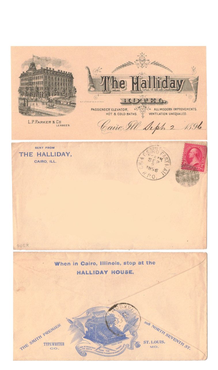 Halliday Hotel Stationery and Envelope Dated 1896