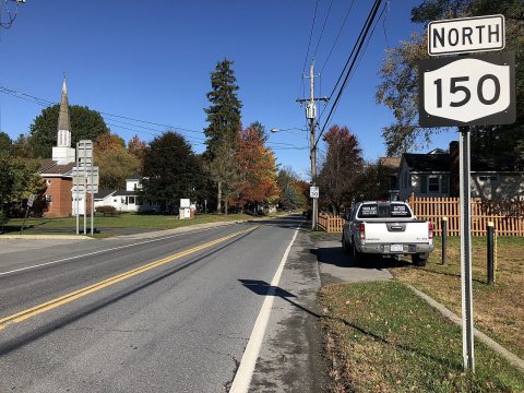2020-10-17 10 19 21 View north along New York State Route 150 at New York State Route 43 (West Sand Lake Road) in Sand …