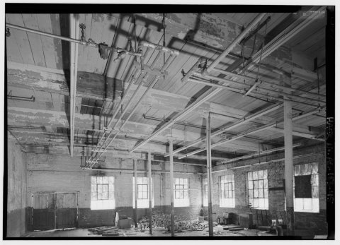 1915 CLOTH ROOM ADJACENT TO PICKER ROOM, SECOND FLOOR, NORTH END OF MILL NO. 2, WALL ON LEFT DIVIDING CLOTH ROOM ADDED …