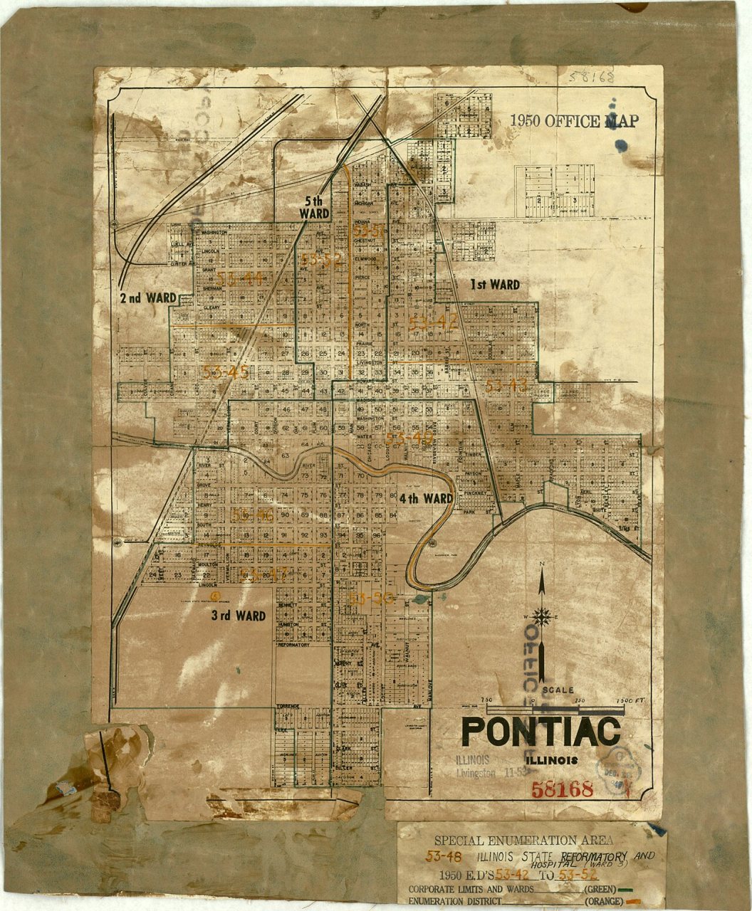 1950 Census Enumeration District Maps - Illinois (IL) - Livingston County - Pontiac - ED 53-42 to 52