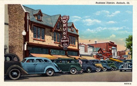 Business District, King's Drug Store, The Rexall Store, Pabst Blue Ribbon Beer (sign) (NBY 717)