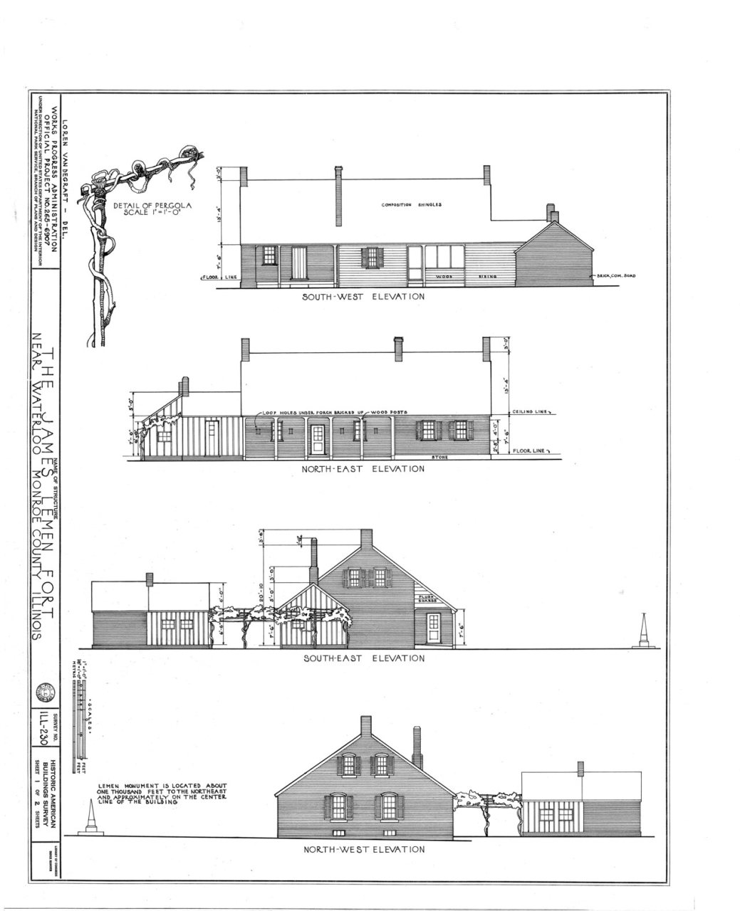 HABS ILL,67-WALO.V,1- (sheet 1 of 2) - James Lemen House, State Highway 3
