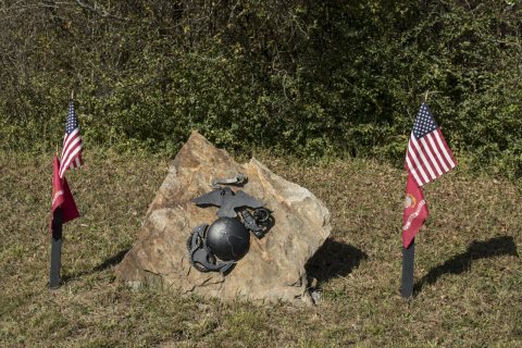 A roadside tribute, with no explanation given, to the United States Marine Corps, near Etowah, North Carolina