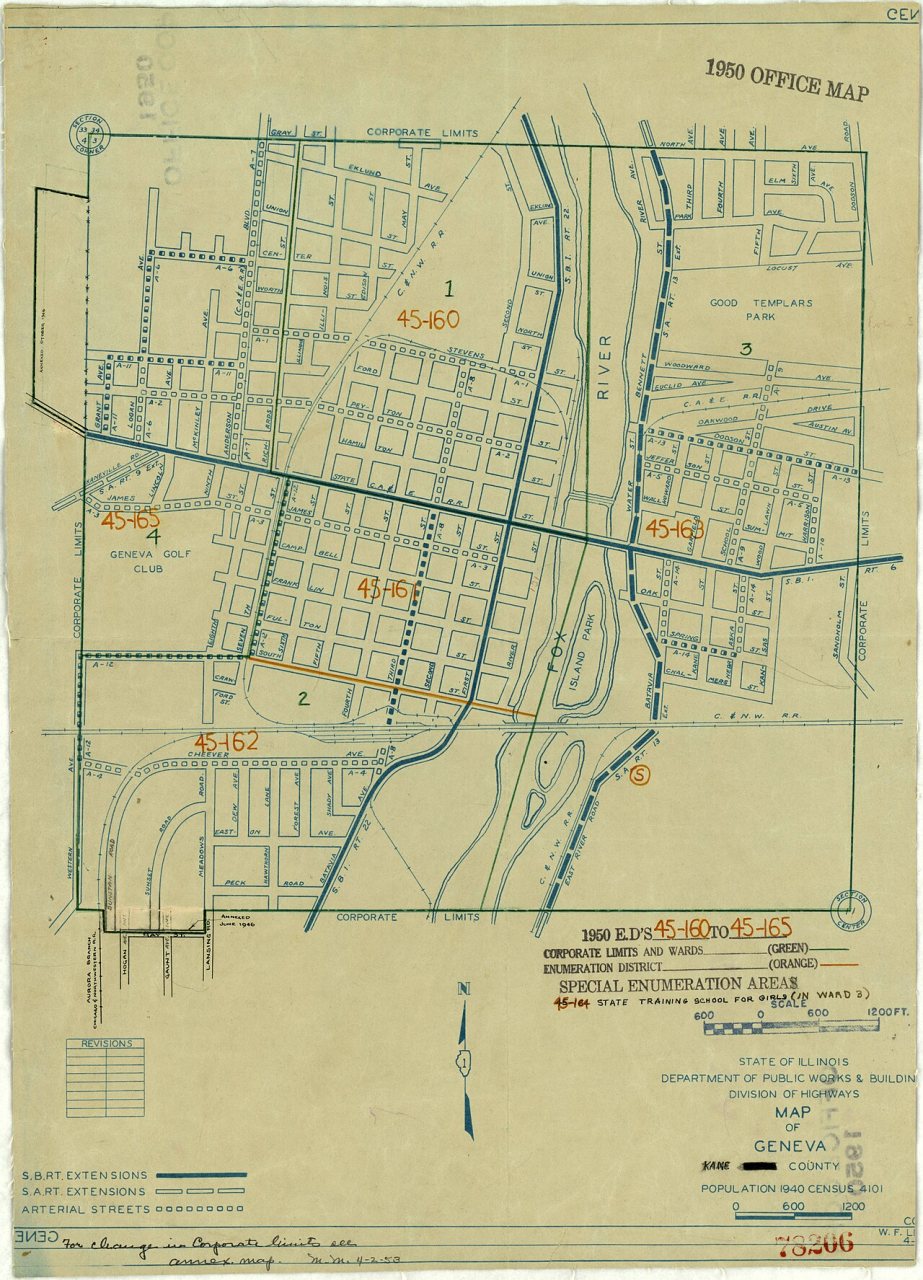 1950 Census Enumeration District Maps - Illinois (IL) - Kane County - Geneva - ED 45-160 to 165