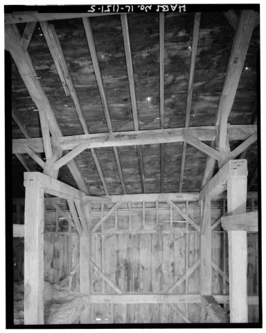 VIEW OF INTERIOR, UPPER LEVEL, DETAIL OF THIRD BAY FROM SOUTH - Rutherford Barn, East Hansel Road