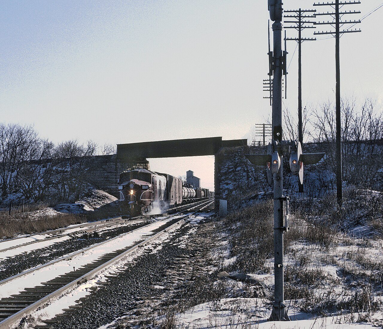 CRI&P 621 (Alco DL109) with wayfreight west of Minooka, IL on January 18, 1967