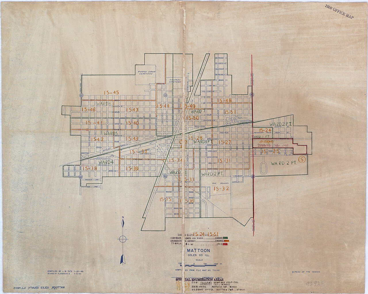 1950 Census Enumeration District Maps - Illinois (IL) - Coles County - Mattoon - ED 15-24 to 51